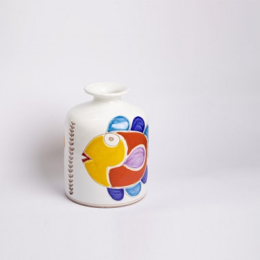 Round Cachepot Folk Fish VS583FK de simone pottery Round Cachepot Folk Fish VS583FK de simone pottery